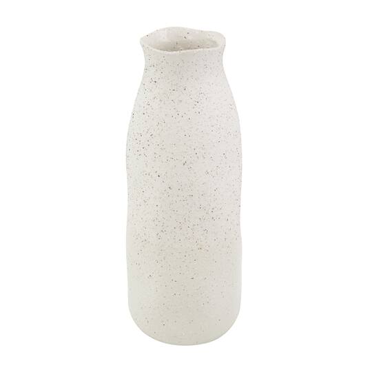 16" Cream Ceramic Abstract Wavy Vase with Textured Speckled Detailing